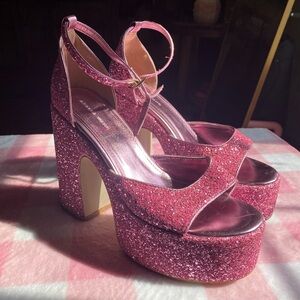 Azalea wang pink sparkle glitter platform heels